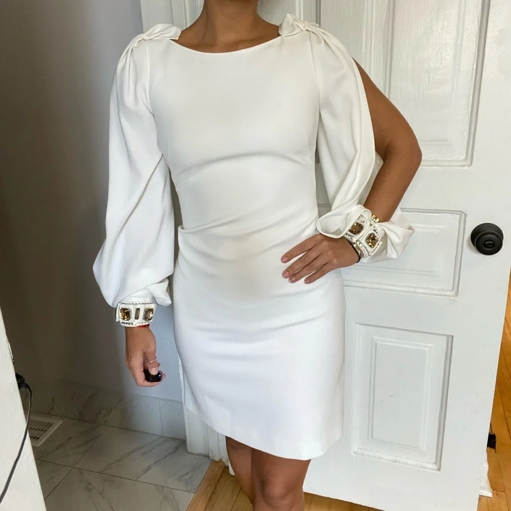 Elie Tahari jewel cuff split sleeve white dress - Picture 2 of 12